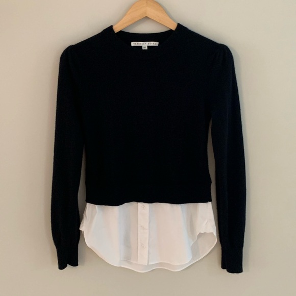 Veronica Beard Sweaters - Veronica Beard Cashmere Sweater With Shirttail Hem Black White